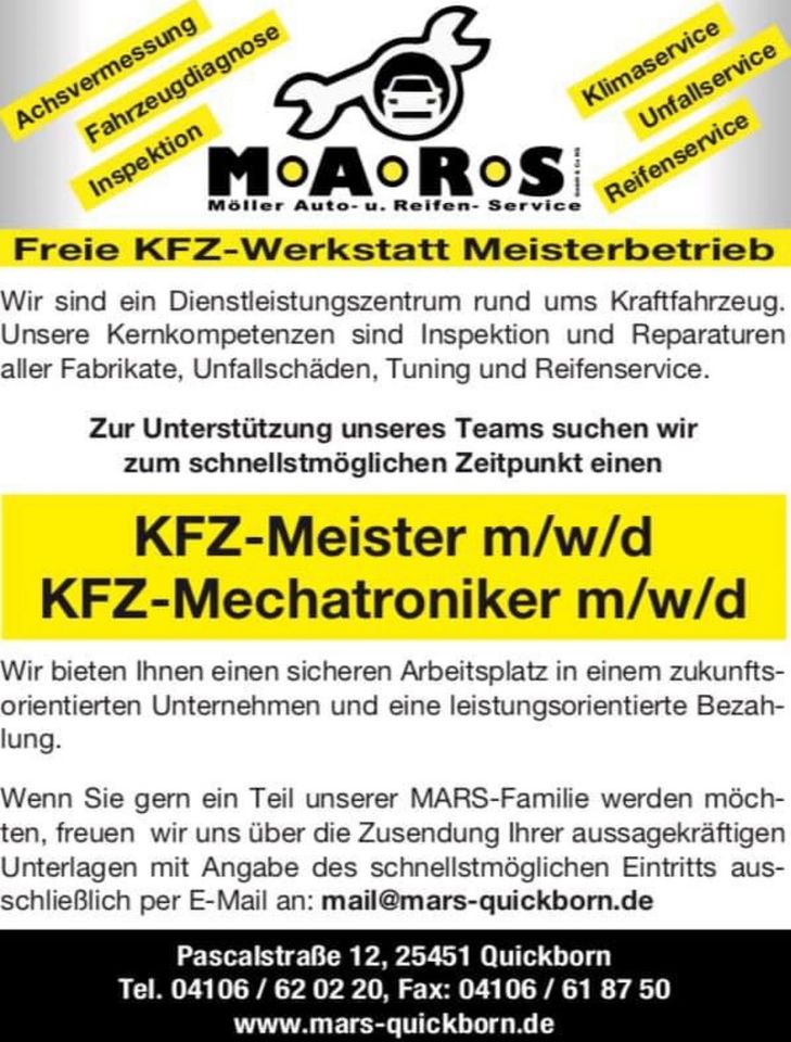 KFZ Mechaniker m/w/d KFZ Mechatroniker m/w/d in Quickborn