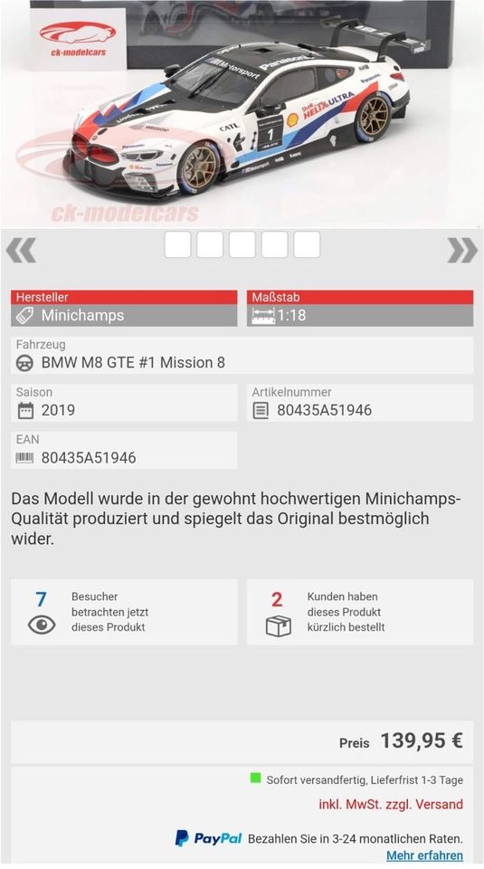 BMW M8 GTE RC Modellauto  NP 140€ in Moers