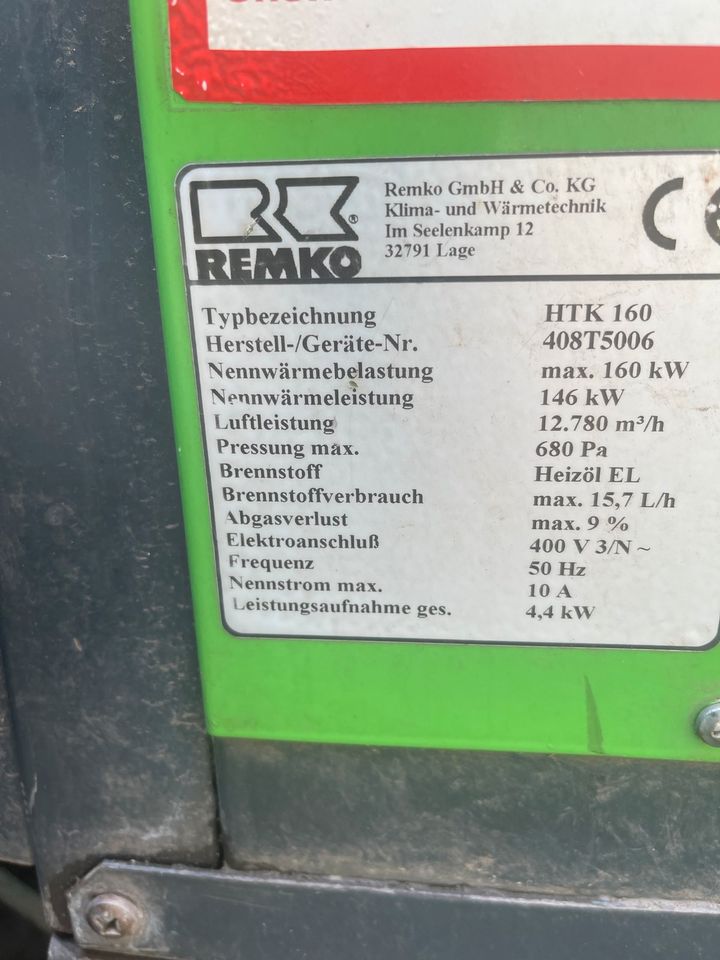 Remko HTL 160 mit 160 Kw max Heizleistung in Krefeld