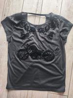 Schwarzes Shirt mit Velourdruck Gr. S - M Berlin - Biesdorf Vorschau