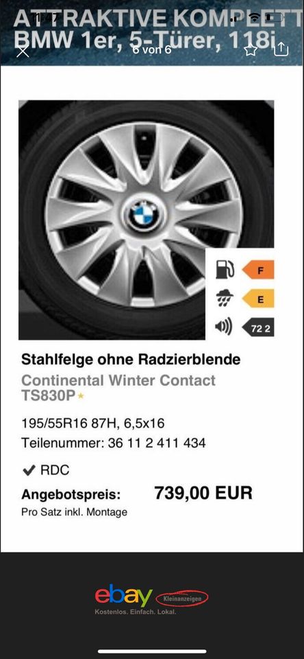 Stahlfelgen Winterreifen Continental mit RDC Sensoren BMW in Aalen