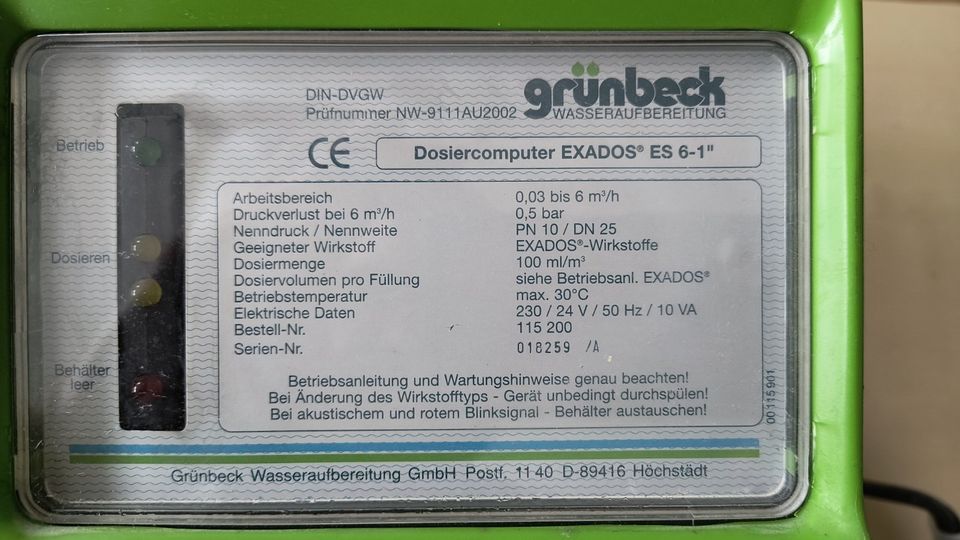 Grünbeck Dosiercomputer EXADOS ES 6-1 in Meckenbeuren
