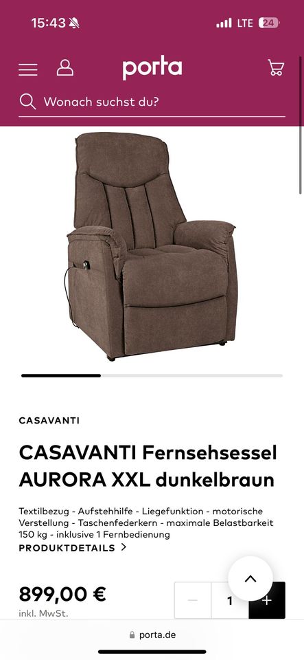 Fersehsessel Aurora NP: 899€ TV Sessel Relax Sessel XXL in Wesseling