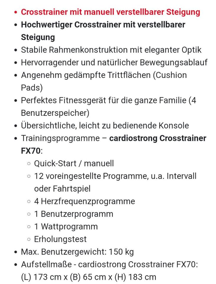Cardiostrong Crosstrainer FX70 Fitnesstrainer in Oberhausen
