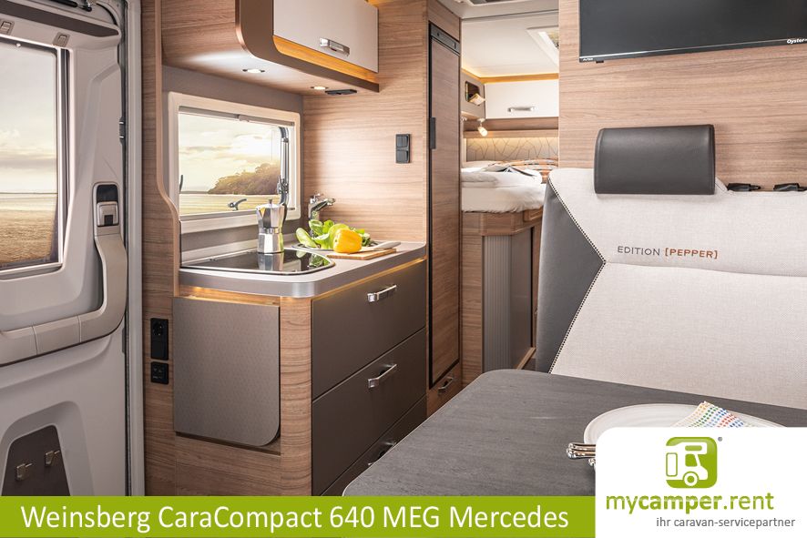 Buchungslücke Weinsberg CaraCompact 640 MEG Edition Pepper Mercedes mieten Deluxe Wohnmobil 170PS Automatik Smart TV und Satanlage Sprinter 3,5t Zulassung IsoFix Autark-Solar Paket in Kerken