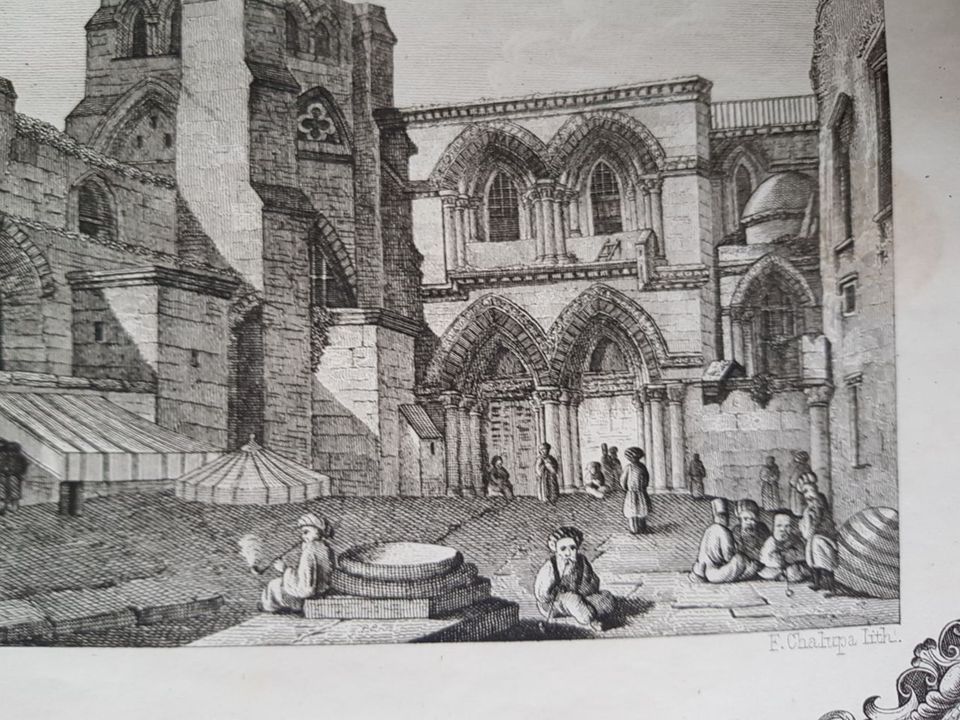 Kirche des heiligen Grabes in Jerusalem  Lithographie von 1852 in Leonberg