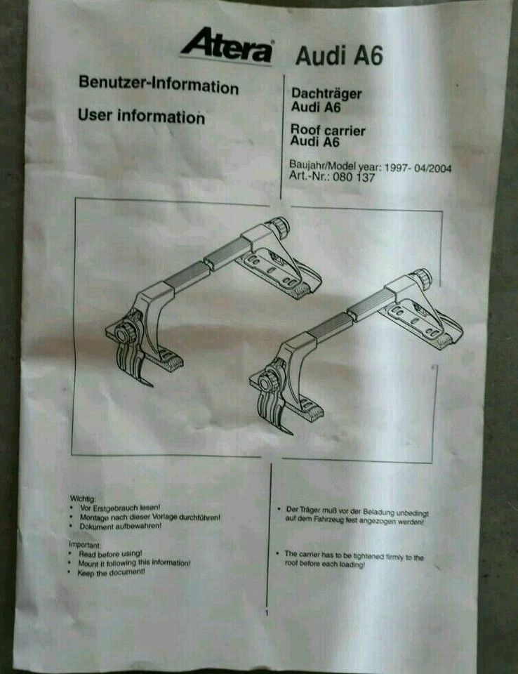 Atera Dachträger Audi A6   -97  Stufenheck in Hammah