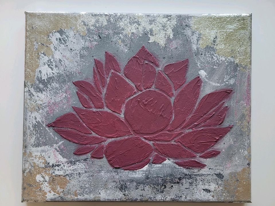 Acrylbild 25x30 Lotus Mandala Silber Effekt Unikat Gemälde in Aulendorf