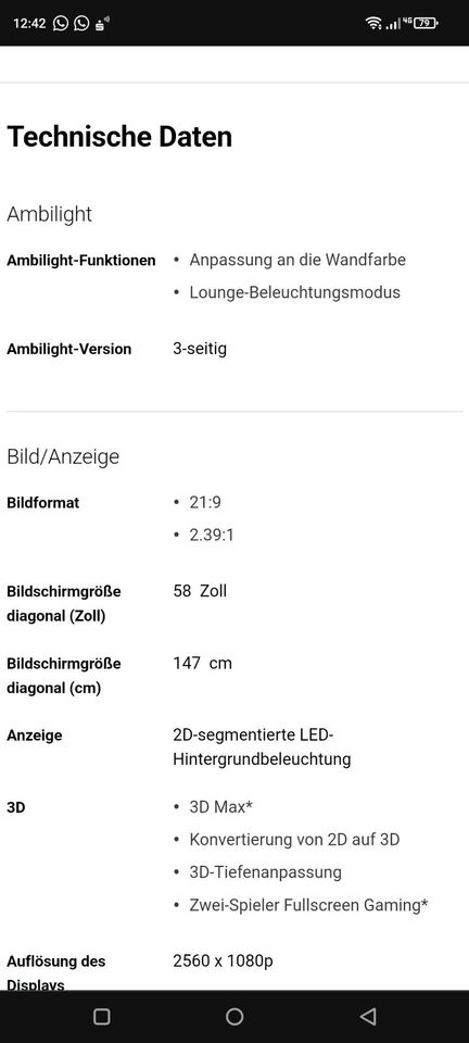 Philips TV LED 3D Max Smart Tv 21/9 58Zoll Platimum 58PFL9956H/12 in Kleve