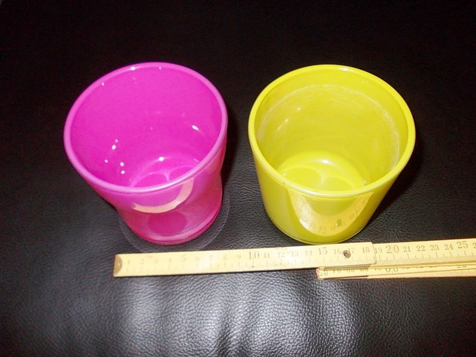 2 Kerzenleuchter für Teelicht Glas pink/gelb ca. 8cm hoch in Rodalben