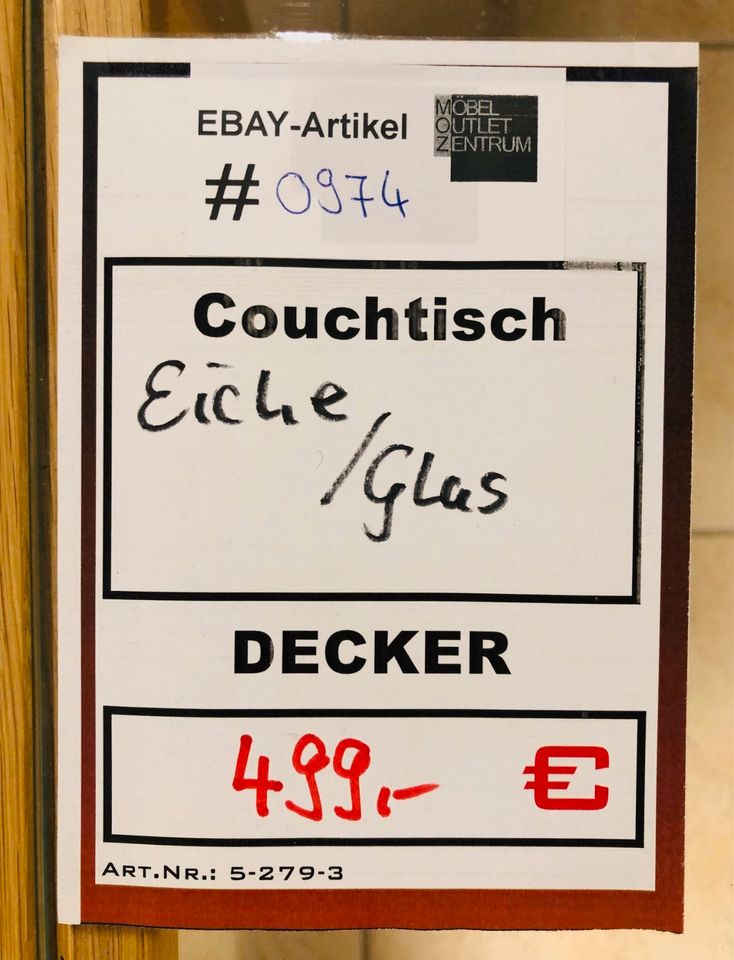 Couchtisch Eiche massiv Glas 95x95cm (ebay #0974) in Altdorf