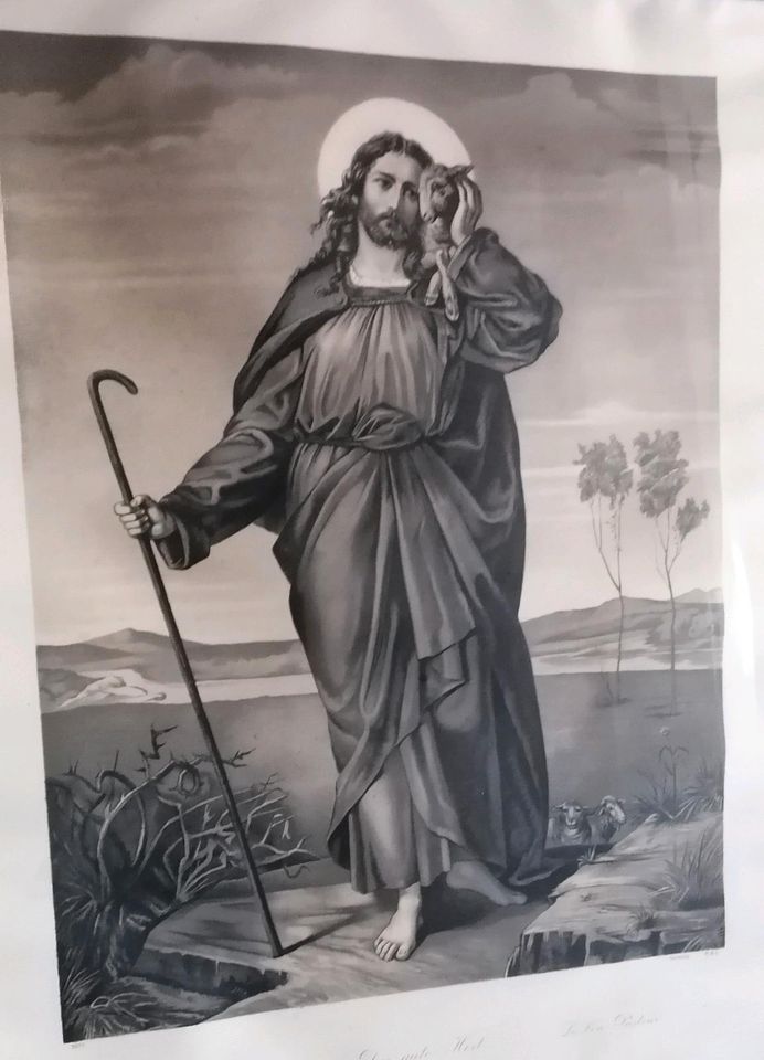 Alt Bild (Lithographie) - "Jesus der Hirte" in Breisach am Rhein  