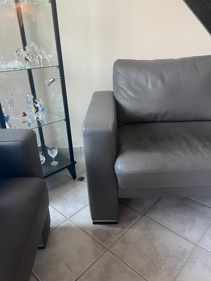 GEPADE Designer Leder Sofa Zweisitzer + Dreisitzer Grau Neuwertig in Langenfeld