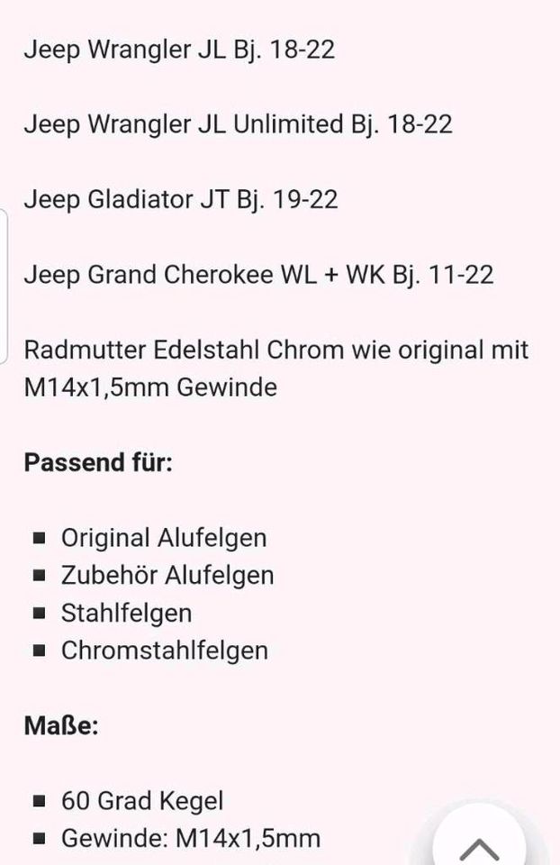 Jeep Wrangler JL,JT,Grand Cheroke,Range Rover RadMutter. in Nürnberg (Mittelfr)