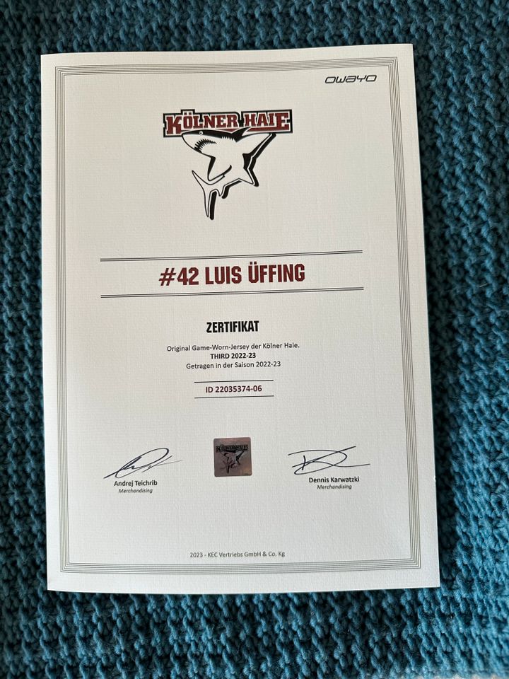 Game Worn Trikots Kölner Haie - Kammerer/Üffing/Lunemann - Prize in Mannheim