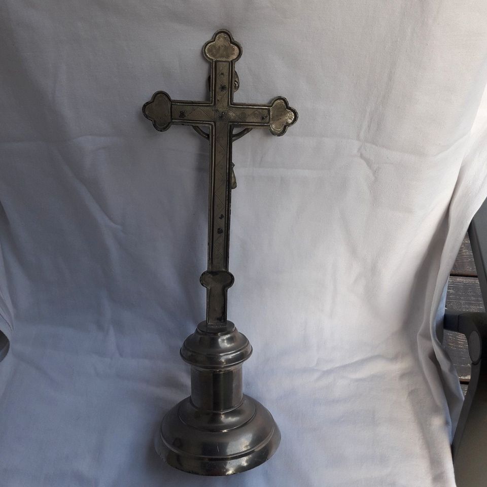 Metall Kreuz mit Sockel ⌀13cm Jesus Inri Gott Beten 40cm hoch in Waldbröl