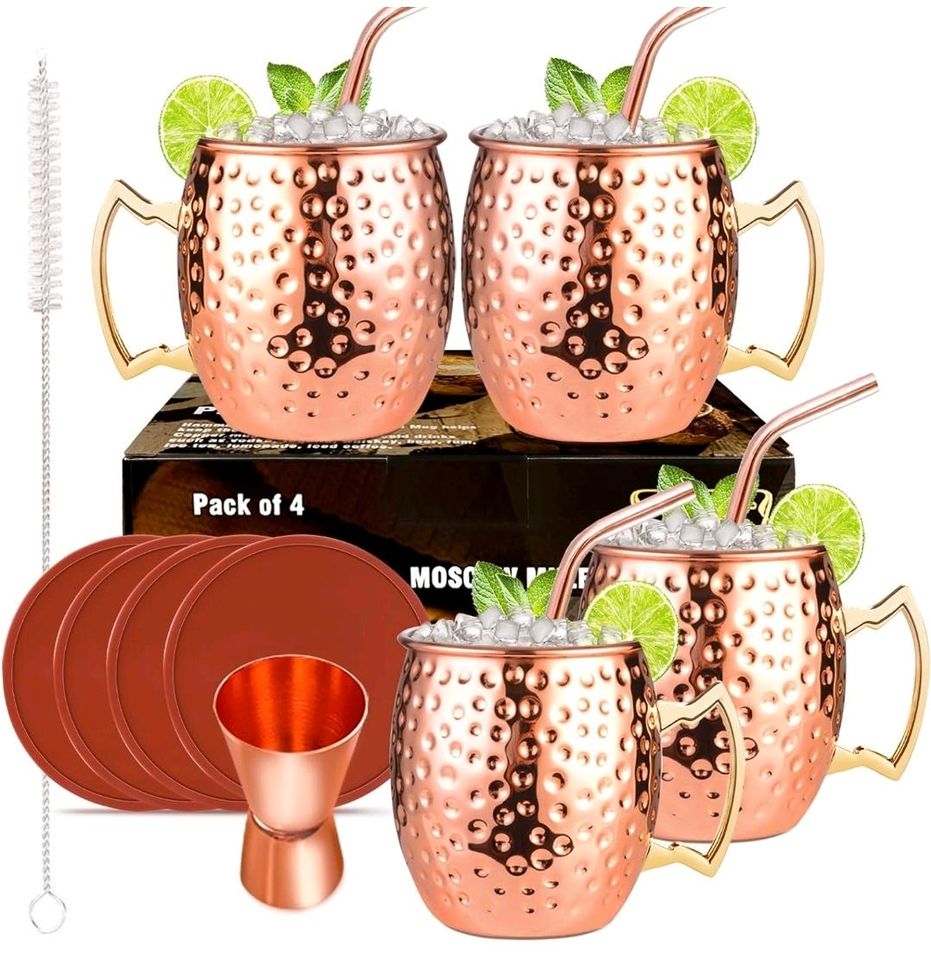 LIVEHITOP 4 Stück Moscow Mule Kupfer Becher Set NEU OVP in Bad Wurzach