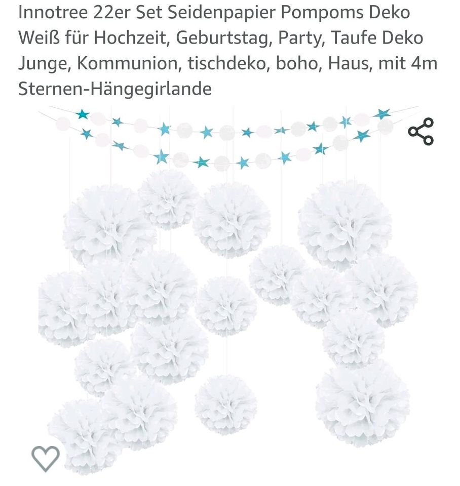 Pompoms Deko Hochzeit Geburtstag Taufe Kommunion in Zaunröden