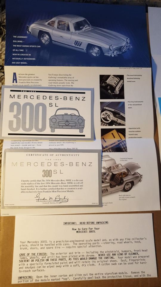 Franklin Mint 1954 Mercedes Benz 300 SL Vitrine Display Zertifika in Griesheim