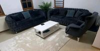 Neuwertige Samt Wohnlandschaft Sofa Couch Graublau 3er set Hessen - Hungen Vorschau