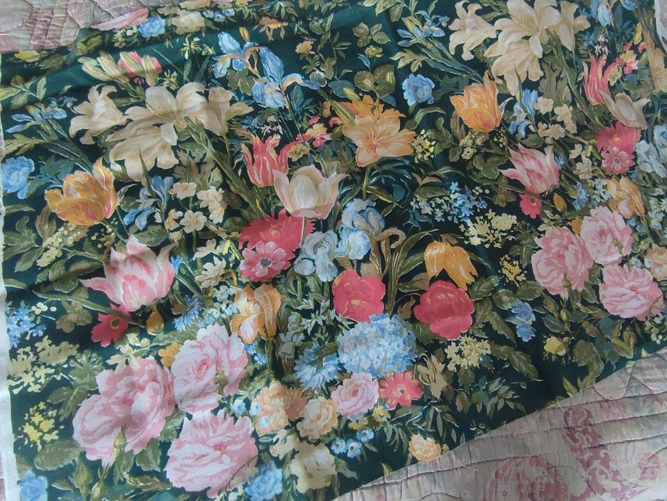 Blumen Stoff Indanthren vintage Nähen Meterware floral Leinen in Groß-Gerau