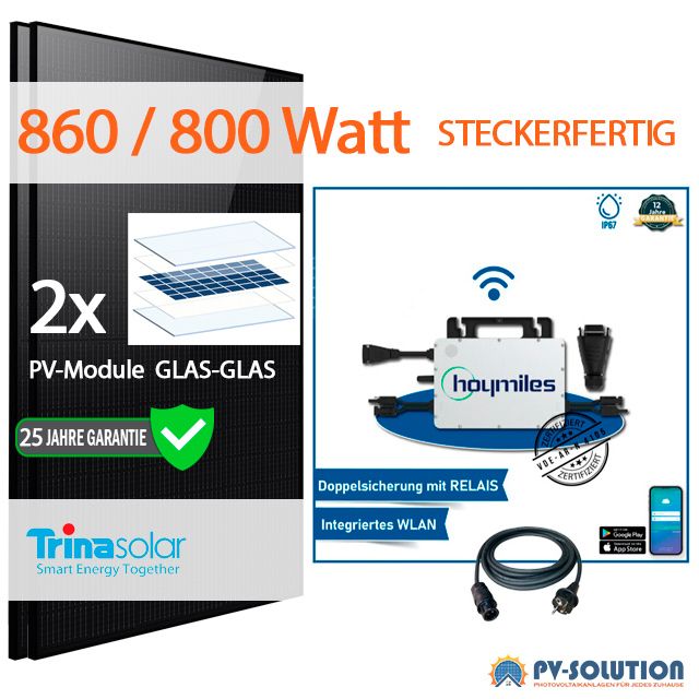 Balkonkraftwerk 800W Hoymiles HMS800, Trina Bifacial Black 430Wp in Seelze