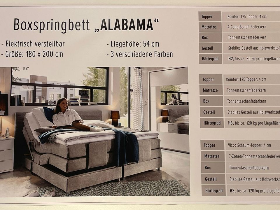 ALABAMA 3 Boxspringbett elektrisch verstellbar 180x200cm Grau in Taufkirchen Vils