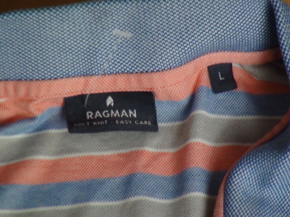 Ragman Herren Poloshirt Polo T-Shirt kurzarm rosa-blau-weiß Gr L in Schwerin