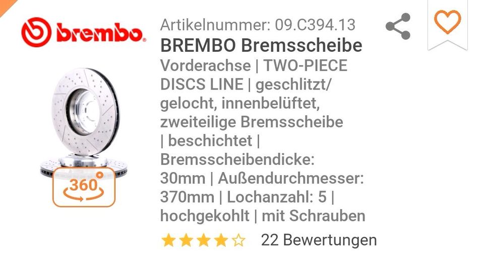 Brembo Bremsscheiben vorne 2 Stück in Riegelsberg