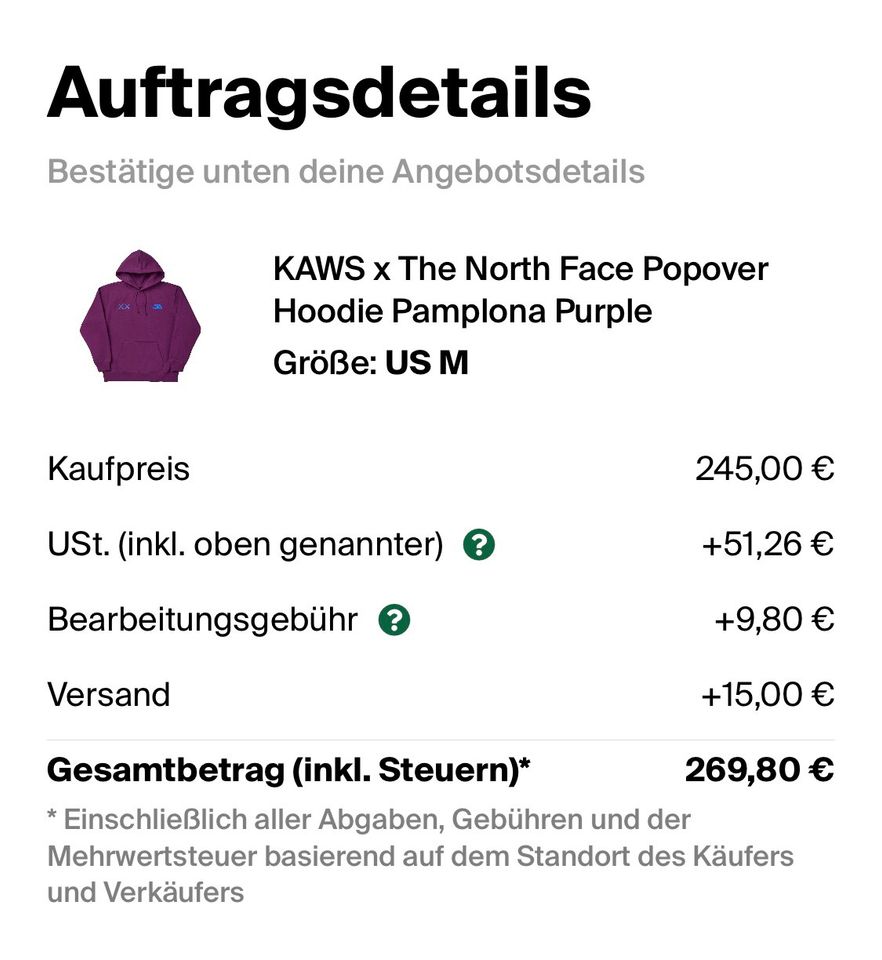 KAWS × The North Face Popover Hoodie Pamplona Purple Größe: US M in Hamburg