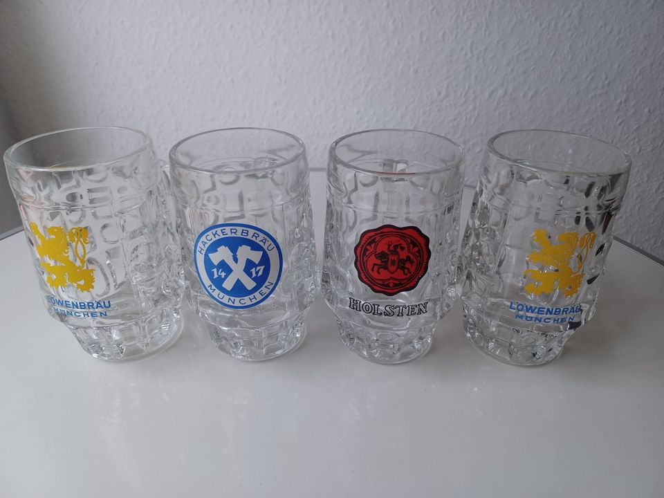 4 Bierkrüge Holsten, 2 x Löwenbräu, Hackerbräu in Lippetal