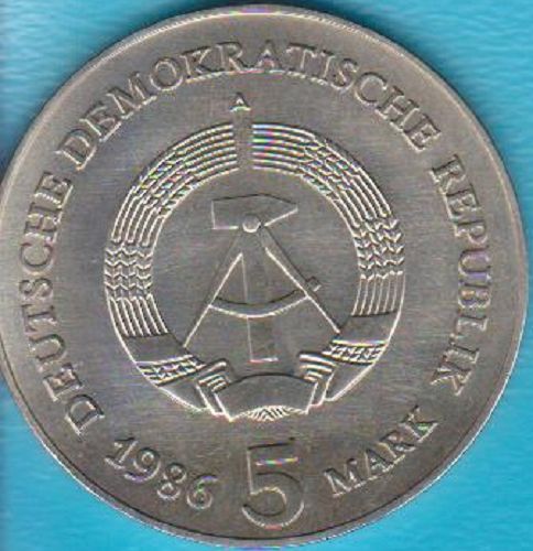 1986 DDR Brandenburger Tor 5 Mark Stempelglanz in Eppelheim