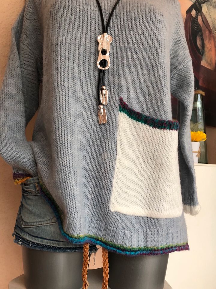 ❤️ Made in Italy extravaganter Pulli S-L s.Maße graublau in Hamburg