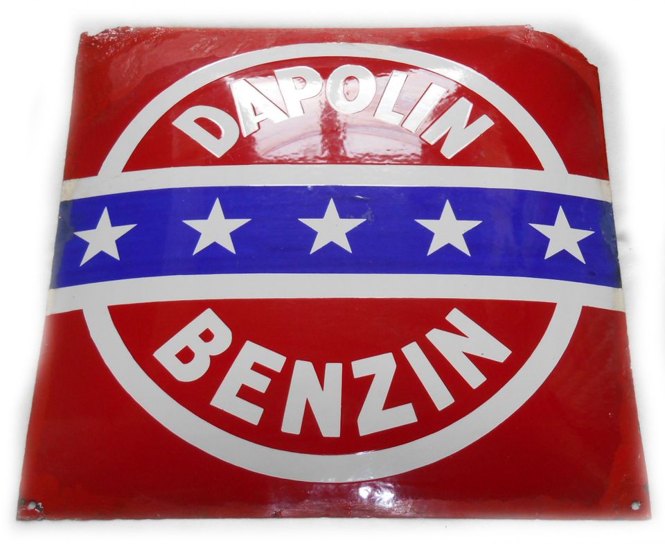 Original Emailschild Dapolin von 1930 Tankstelle, Oldtimer in Krakow am See