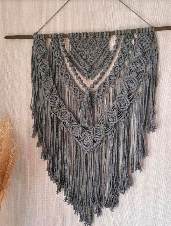 Makramee Wandbehang grau boho vintage deko in Bottrop