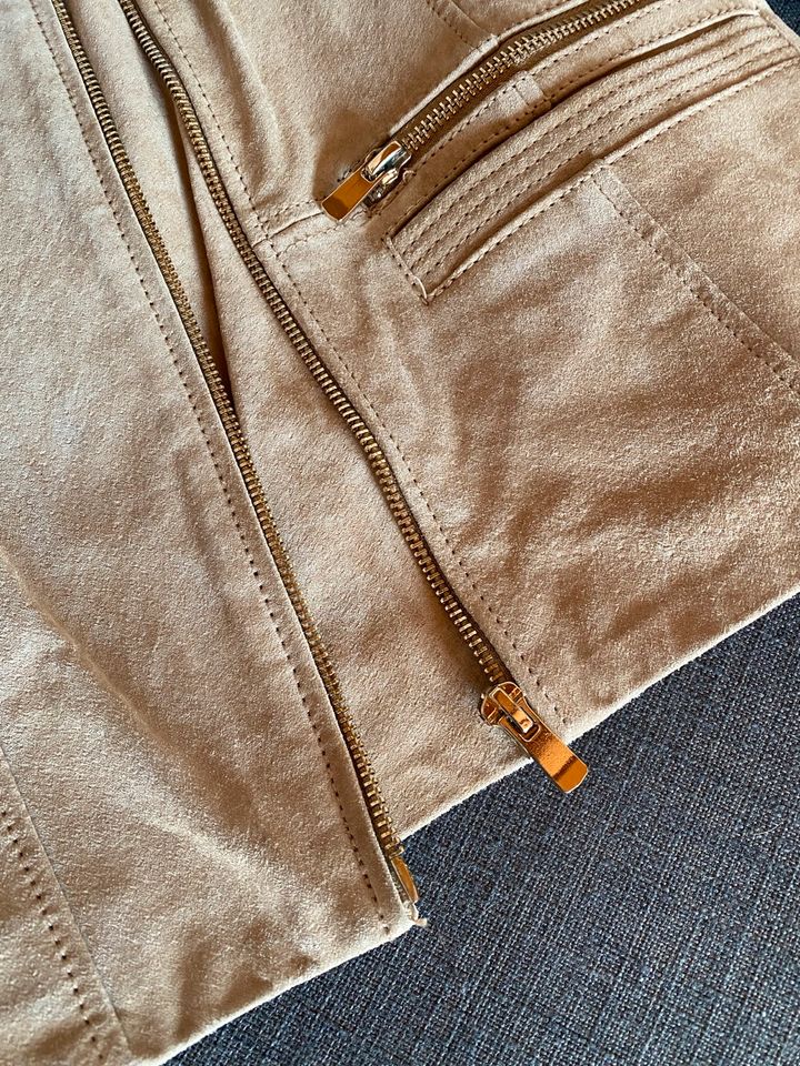 Mango Lederjacke echtes Wildleder Größe L beige in Gersfeld