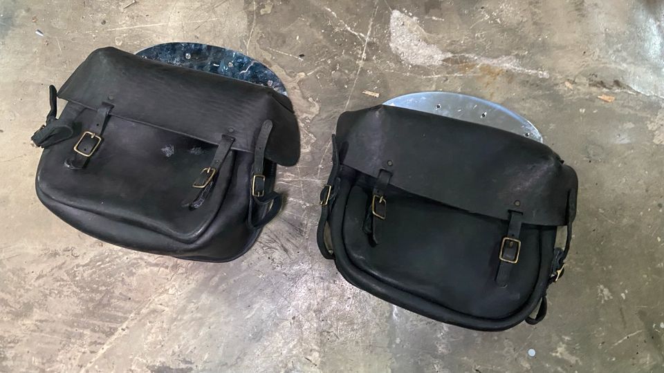 Old leather saddlebags for Panheads knucklehead flathead in Flensburg