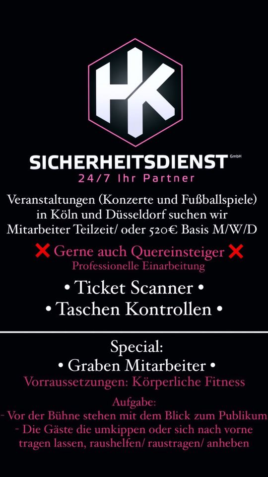 Security M/W/D Ticket Scanner, Taschen Kontrollen uvm in Köln