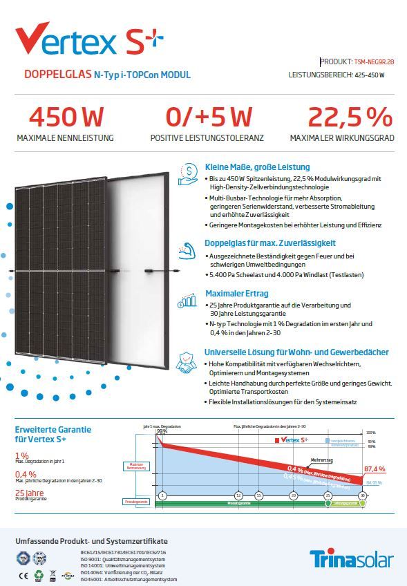 445Wp TRINA Modul Glas Glas TSM445NEG9R.28 Vertex S+ Versand 160€ in Hillesheim (Eifel)