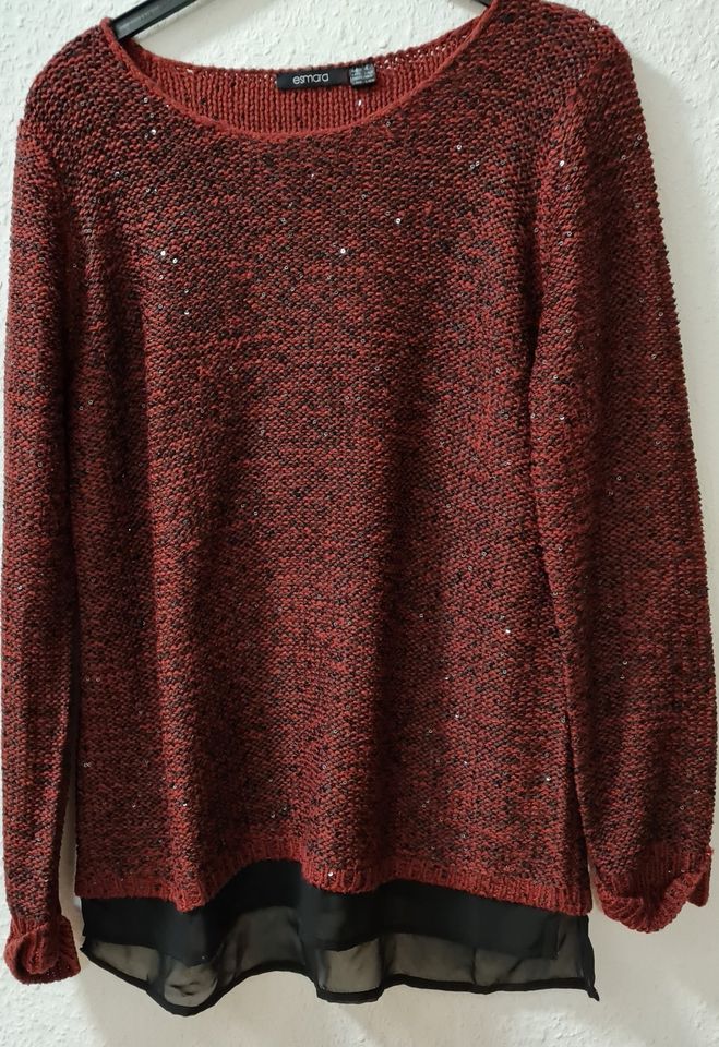 Esmara Pullover weinrot /schwarz Glitzer 44/46 in Neuhofen