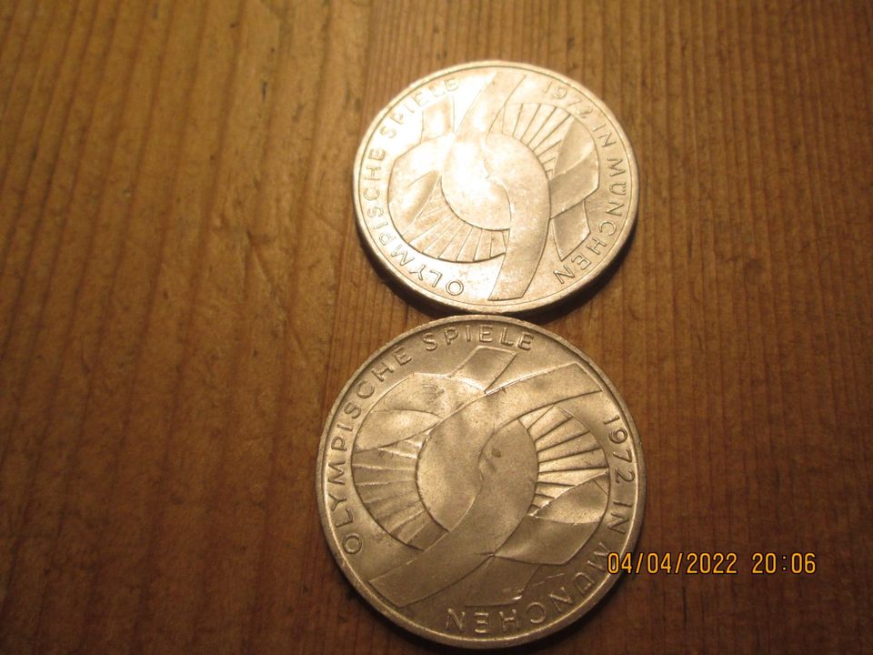 alte 10 DM Münzen 1972 von den Olympischen Spielen in Albig
