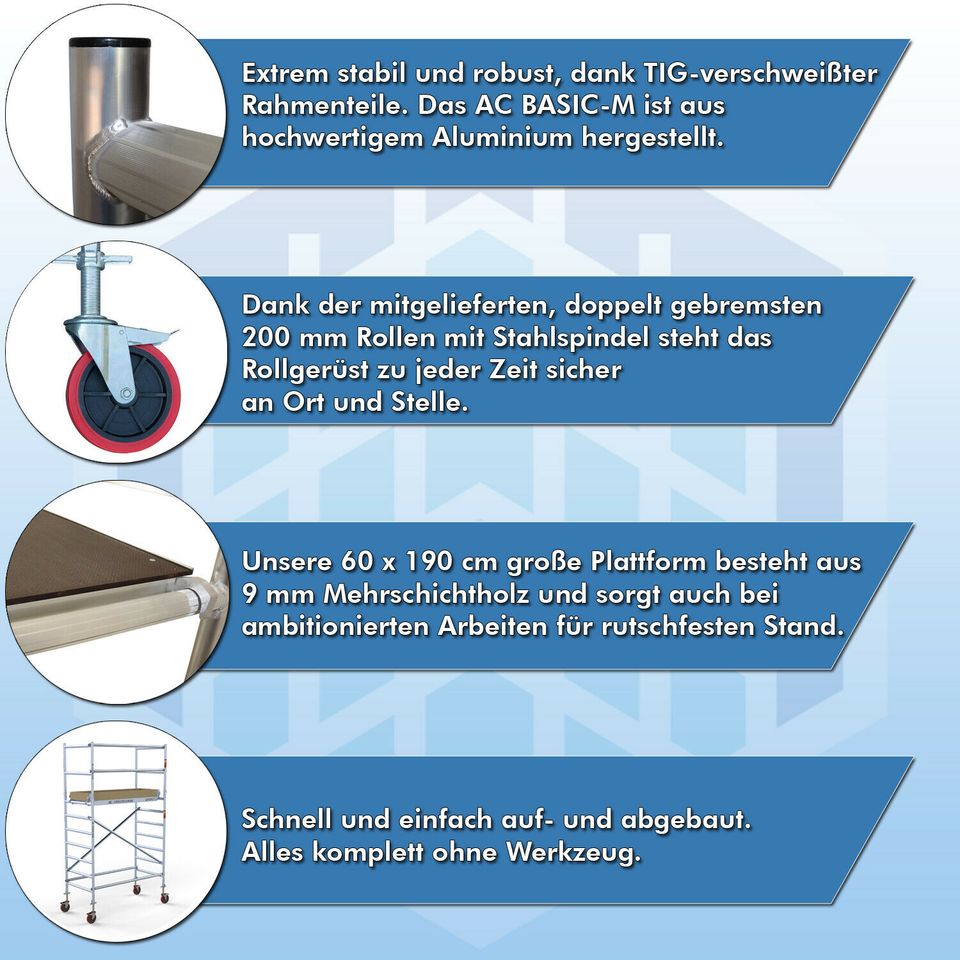 Alu-Rollgerüst, Fahrgerüst, Arbeitsplattform, Gerüst, AH 10,30 m in Bad Honnef