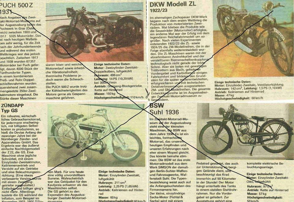 Sammlung v. Zeitungsauschnitten üb. Oldtimerautos und -motorräder in Oelsnitz / Vogtland