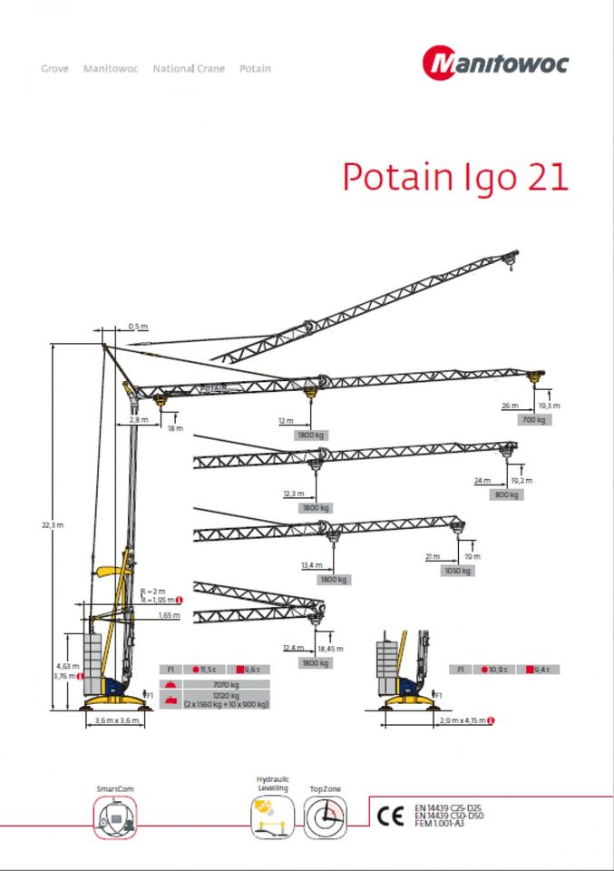 Zu vermieten mieten 26 Meter Baukran Potain IGO21 Turmdrehkran in Altenberge