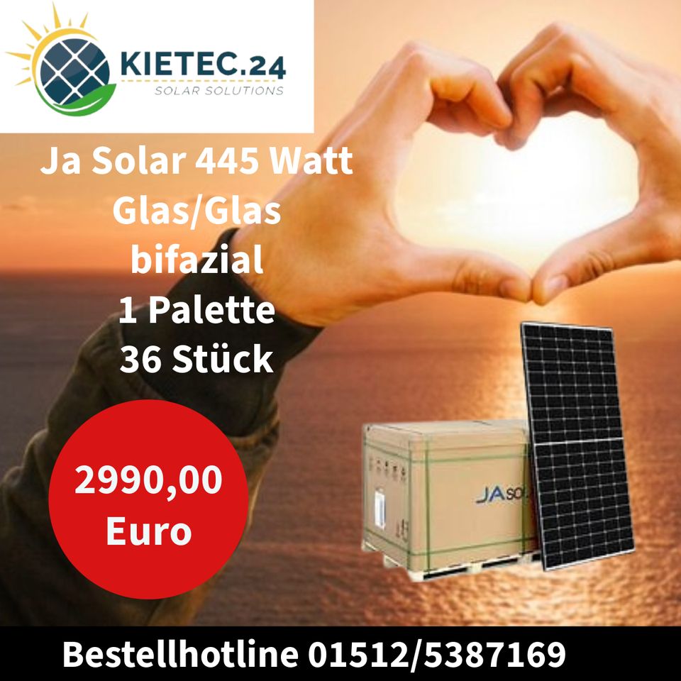 JA Solar JAM54D40 445W Black Frame – Bifazial Glas-Glas PV Modul 1 Palette Deutschlandweiter Versand möglich in Eberstadt