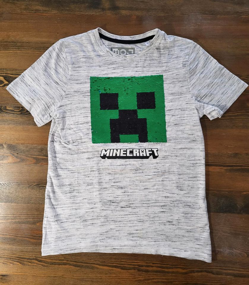 Minecraft T-Shirt mit Wechselbild grau meliert Größe 140 in Hoyerswerda