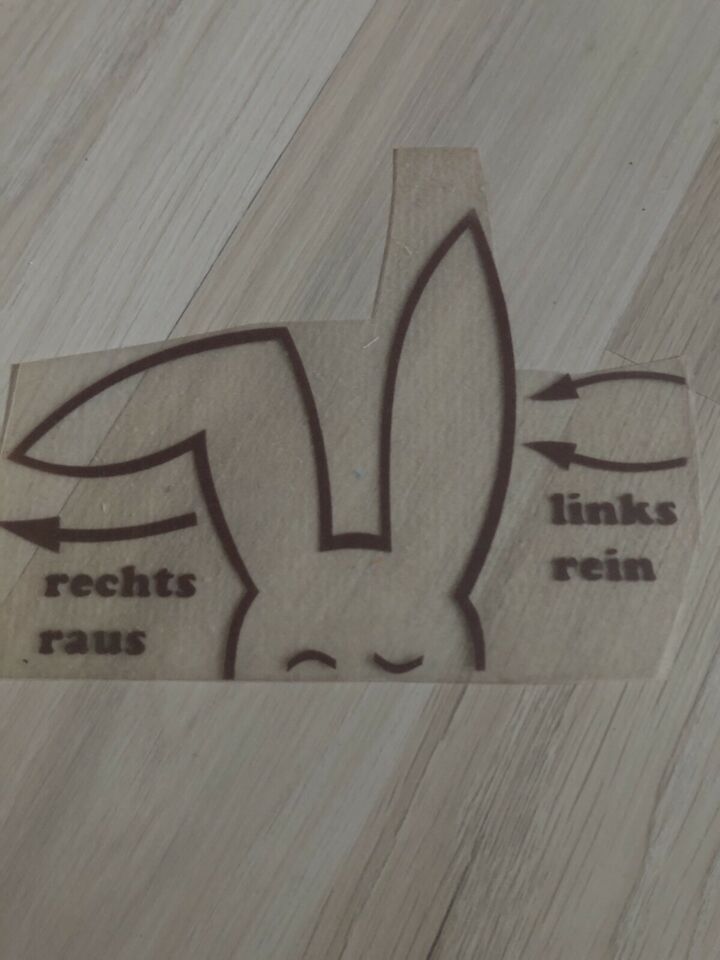 Bügelbild Spruch Flockfolie Links rein rechts raus Hase braun in Emmingen-Liptingen