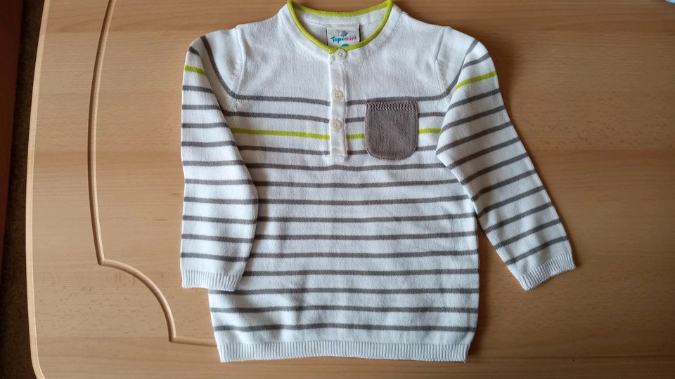 NEUER weiß/ grau gestreifter Pullover, Langarmshirt Gr. 86 Kinder in Königsbach-Stein 