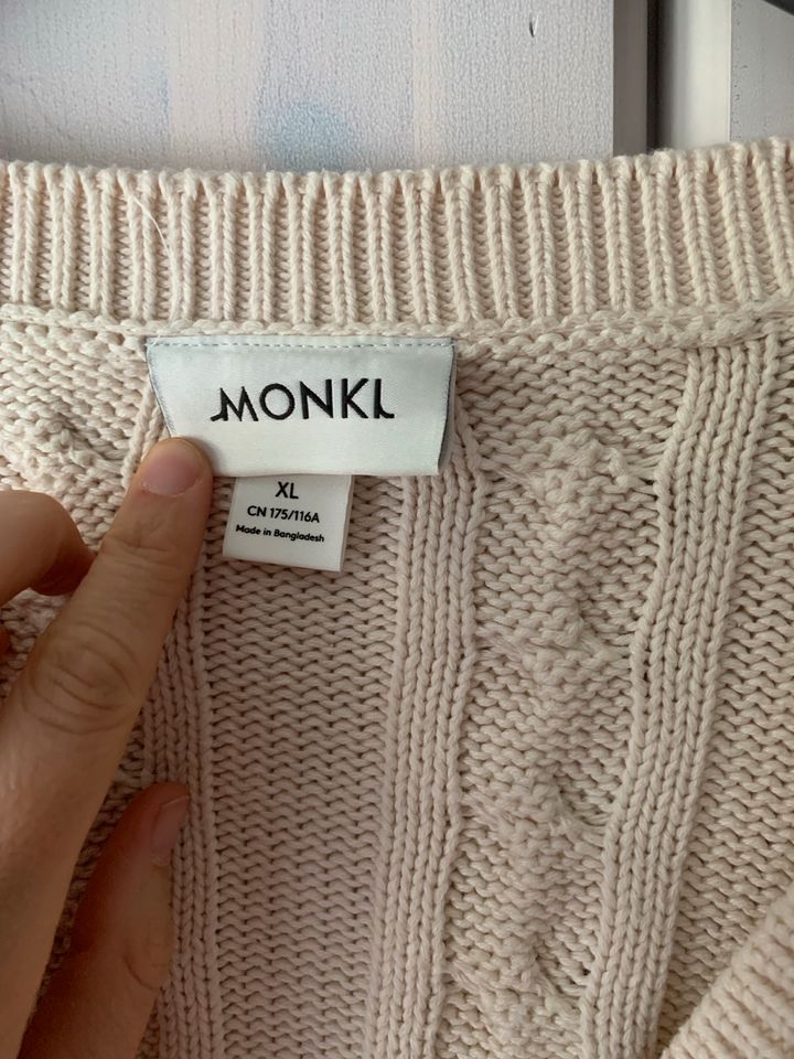 Monki Strickjacke Beige Creme Zopfmuster Baumwolle Cardigan XL in Wiesbaden