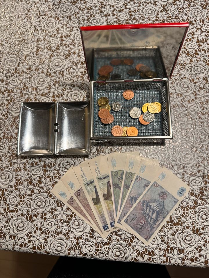 Alte Kasse Kaufmannsladen Blechspielzeug+Spielgeld 1940/50er J. in Leipzig